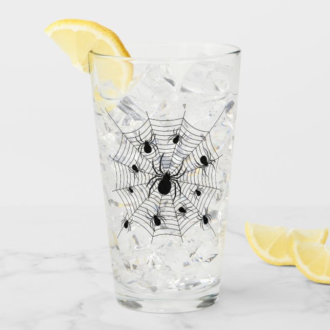 Copo De Pint Padrões negros de aranhas brancas teias (Gelo frontal)
