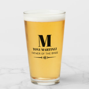 Copo De Pint Pai da Cerveja de Casamento do Monograma da Noiva