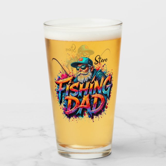 Copo De Pint Pai Pescador Peixe Grafite Vidro (Frente (Preenchido))
