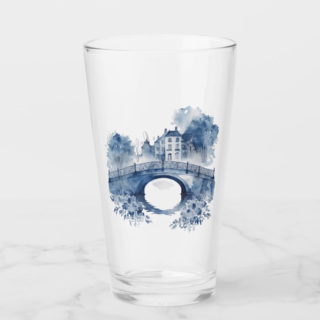 Copo De Pint Paisagem de estilo Delft azul e branco (Frente)