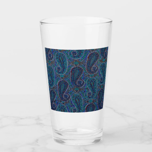 Copo De Pint Paisley Blue Indian Boho Art Pattern (Frente)