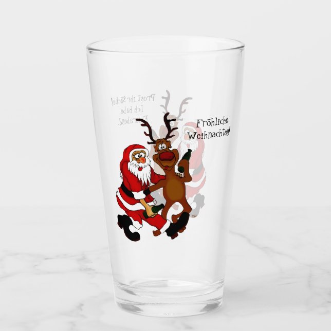 Copo De Pint Papai Noel com alce - Feliz Natal (Frente)