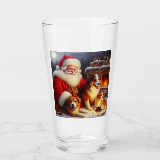 Copo De Pint Papai Noel de Natal com Cães 1 (Frente)