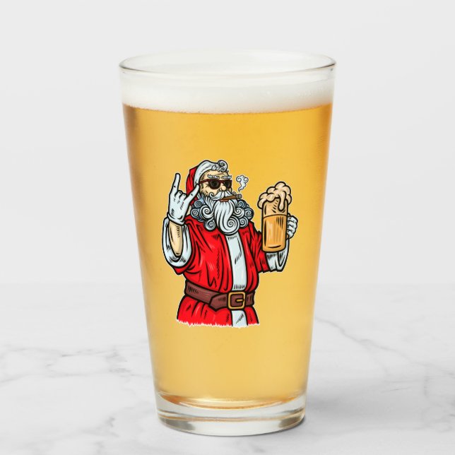 Copo De Pint Papai Noel Mau, Rocha, Cerveja e Charuto (Frente (Preenchido))