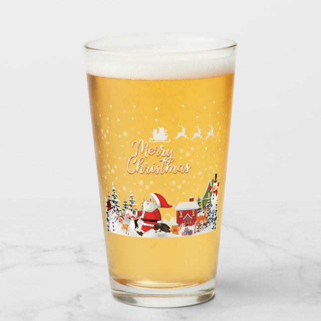 Copo De Pint Papai Noel, Snowman Feliz Feriado de Natal (Frente (Preenchido))