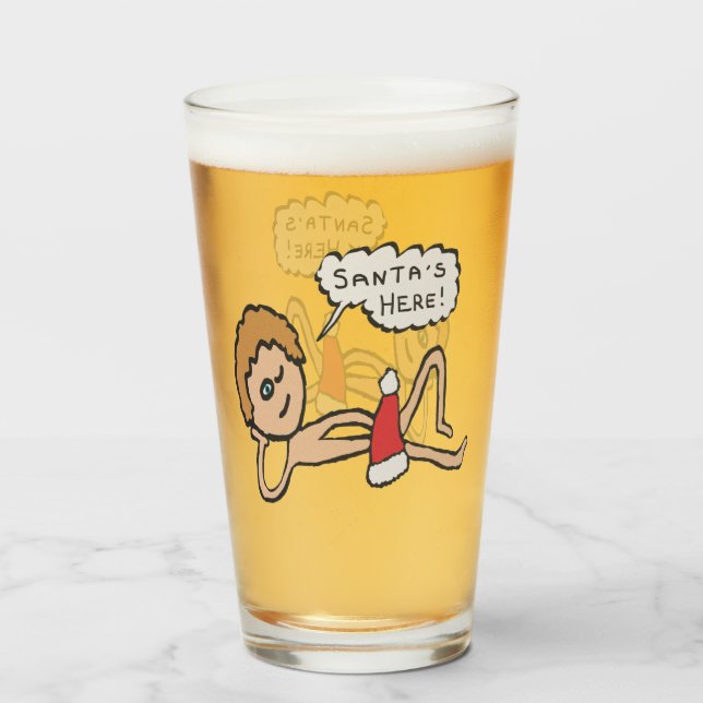 Copo De Pint Papais noeis Engraçados Aqui Humor Xmas (Frente (Preenchido))