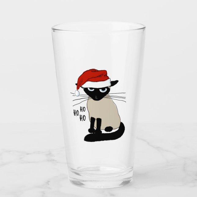 Copo De Pint Papais noeis siameses Cat Ho Ho Ho | Gatinho de Na (Frente)
