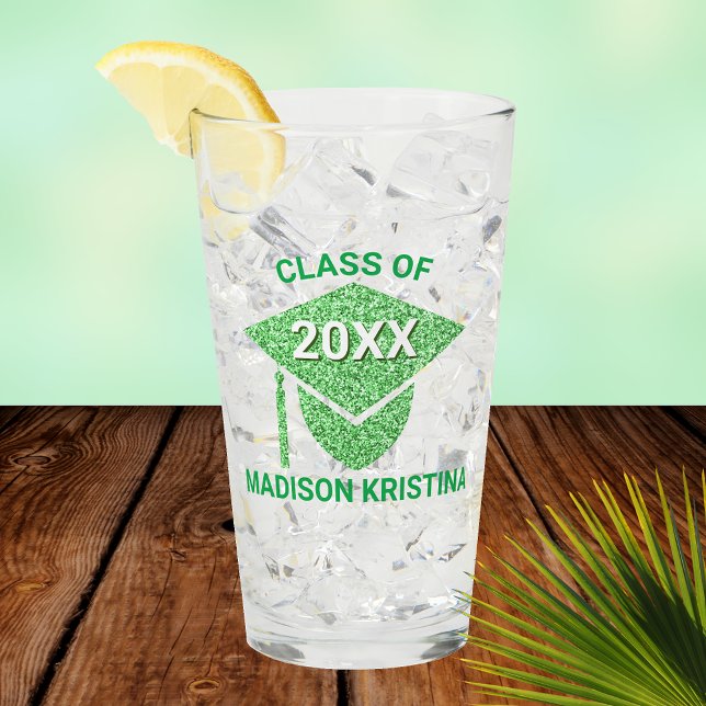 Copo De Pint Parabéns Elegantes do Boné Verde Glam Formando (Criador carregado)