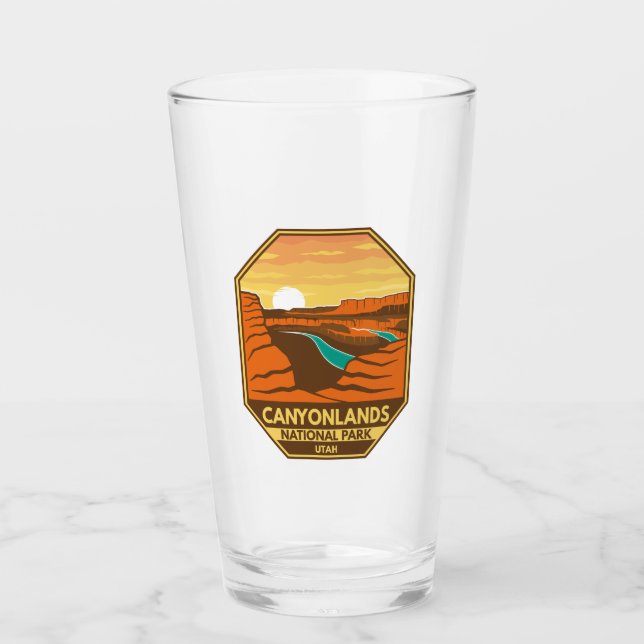 Copo De Pint Parque Nacional do Canyonlands Retro Emblema Sunse (Frente)