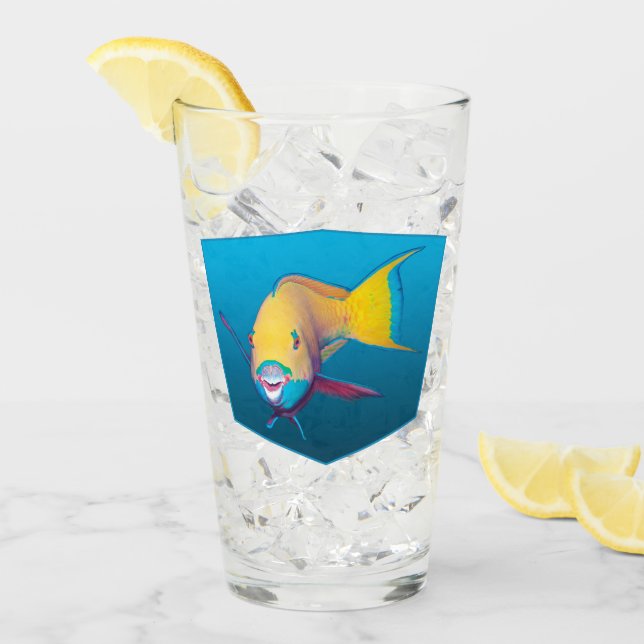Copo De Pint Parrotfish - fundo azul de gradiente Design | (Gelo frontal)