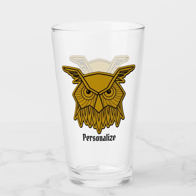 Copo De Pint Pássaro Preto Dourado Sábio, , Personalizado (Frente)