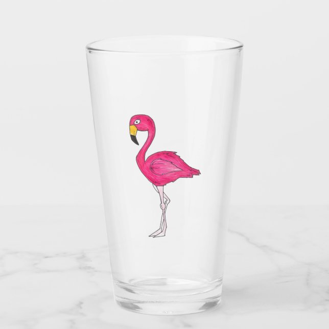 Copo De Pint Pássaro Tropical Flamingo, Rosa Quente (Frente)