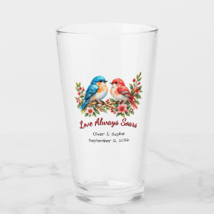 Copo De Pint Pássaros do Amor Personalizados Aquarela Casamento
