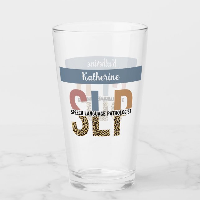 Copo De Pint Patologista Leopard de Discurso SLP Personalizado (Frente)