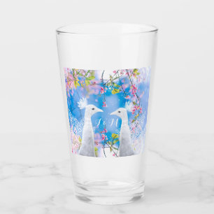 Copo De Pint Pavão branco e sakura florescente/personalizável