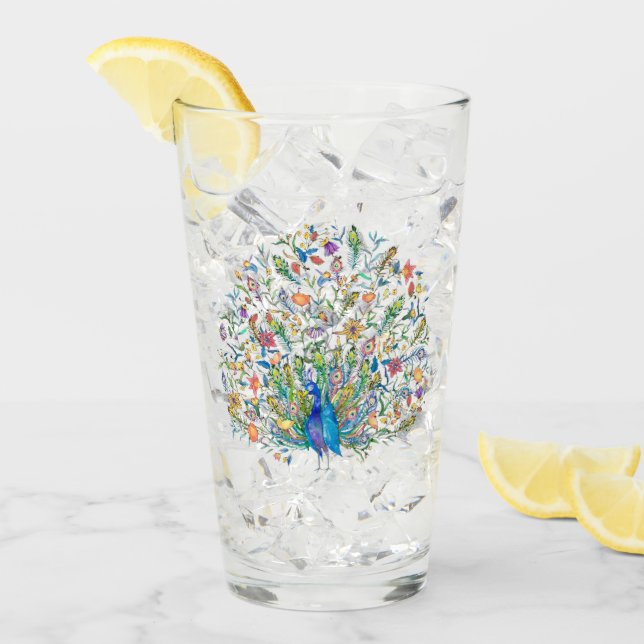 Copo De Pint Pavão floral de aquarela (Gelo frontal)