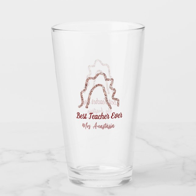 Copo De Pint Peach marron glitter rainbow teacher appreciation  (Frente)