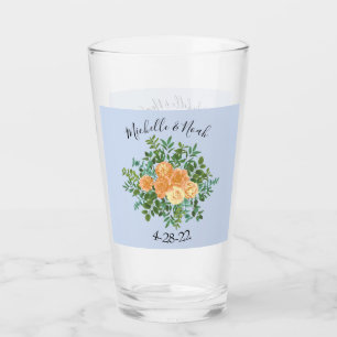 Copo De Pint Peach Rosas Azuis De Casamento Floral