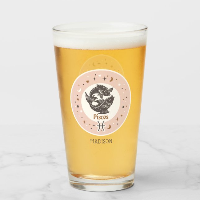 Copo De Pint Peixes de Sinal Zodiac com Nome Personalizado (Traseira (Preenchido))