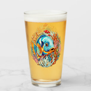Copo De Pint Peixes Tropicais Vibrações Coloridas de Verão