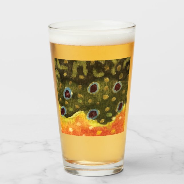 Copo De Pint Pele do Brook Trout - Peixe, Pesca, Angler (Frente (Preenchido))