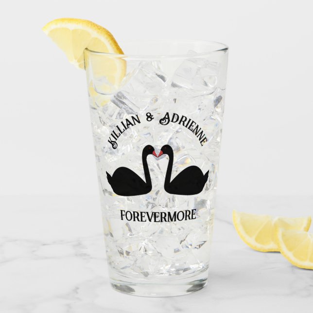 Copo De Pint Personalização de Swans Negros Beijando Casamento  (Gelo frontal)