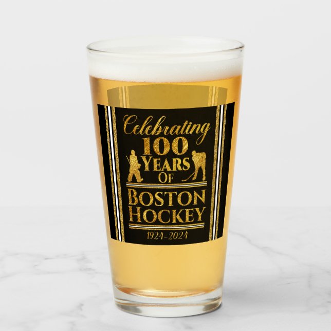 Copo De Pint Personalizado 100 Anos De Hóquei Em Boston (Frente (Preenchido))