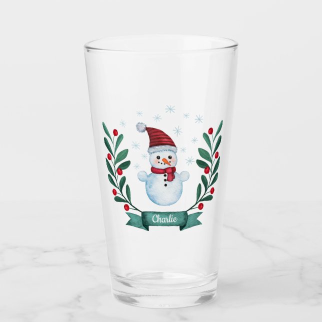 Copo De Pint Personalizado de Neve de Aquarela de Natal (Frente)