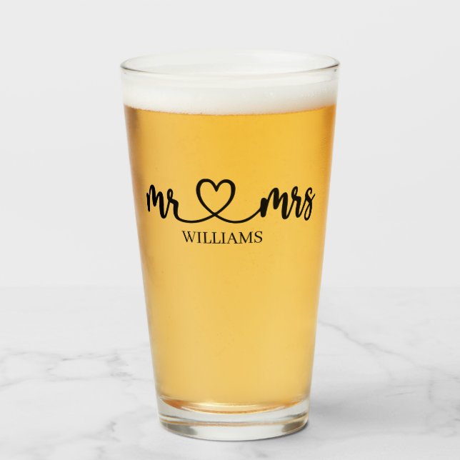 Copo De Pint Personalizado Sr. e Sra. Amor Casamento de Casal (Frente (Preenchido))