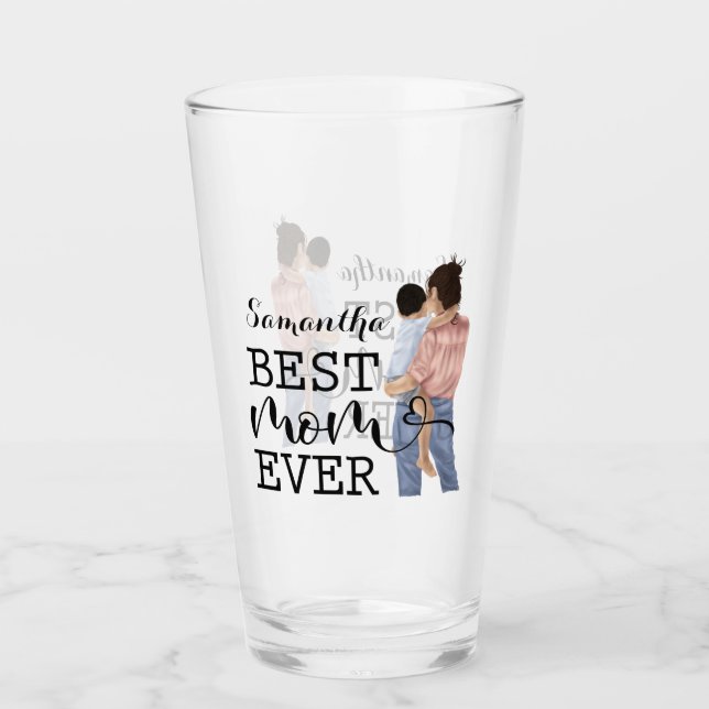 Copo De Pint Personalizar Madre e Filho de Aquarela | Amarelo (Frente)