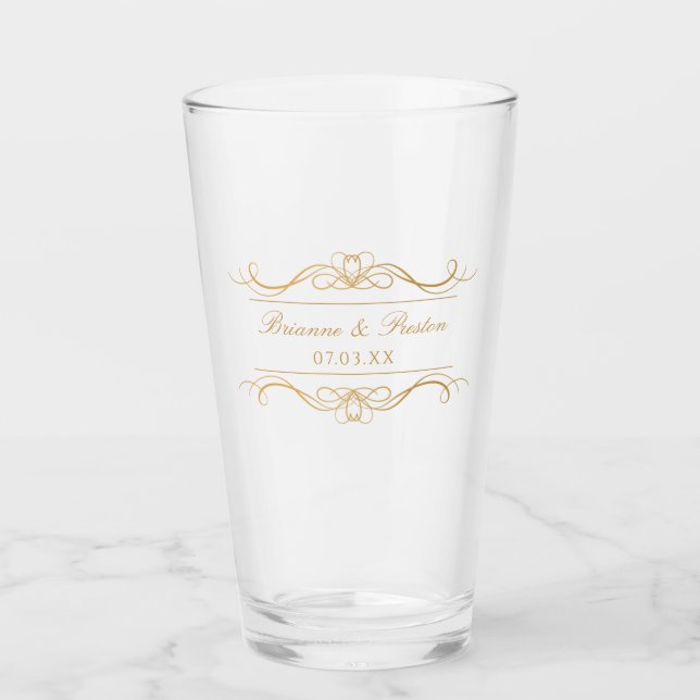 Copo De Pint Personalized Name & Date Elegant Gold Wedding Gift (Frente)