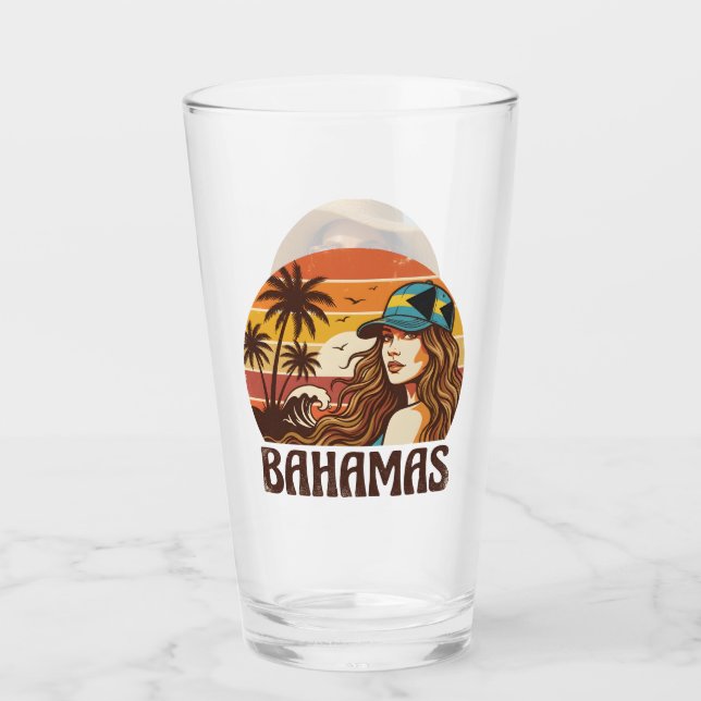 Copo De Pint Personalized Photo Retro Bahamas Tropical Beach    (Frente)