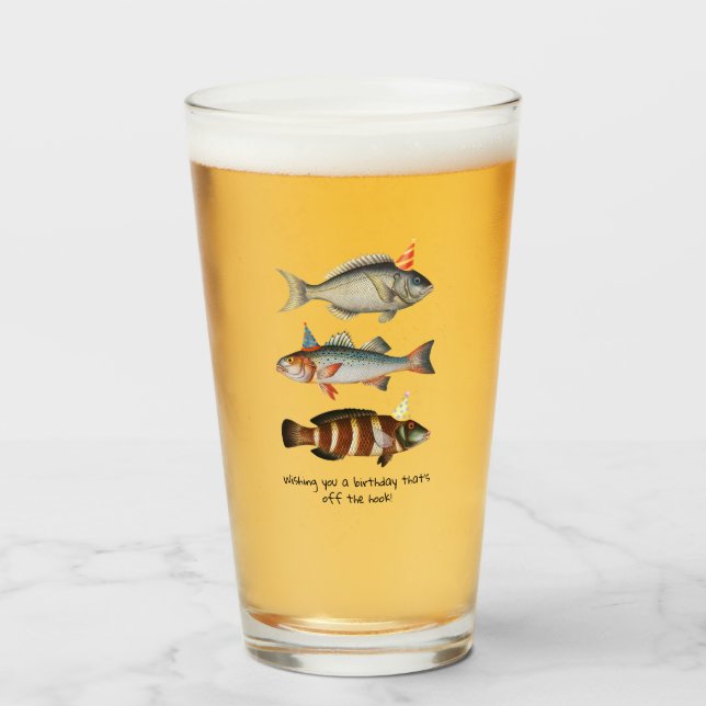Copo De Pint Pescador Peixe Diversão Aniversário (Frente (Preenchido))