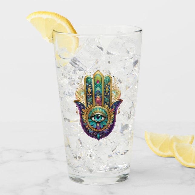 Copo De Pint Pétalas Violeta Verde Dourado Hamsa Turquesa Terce (Gelo frontal)