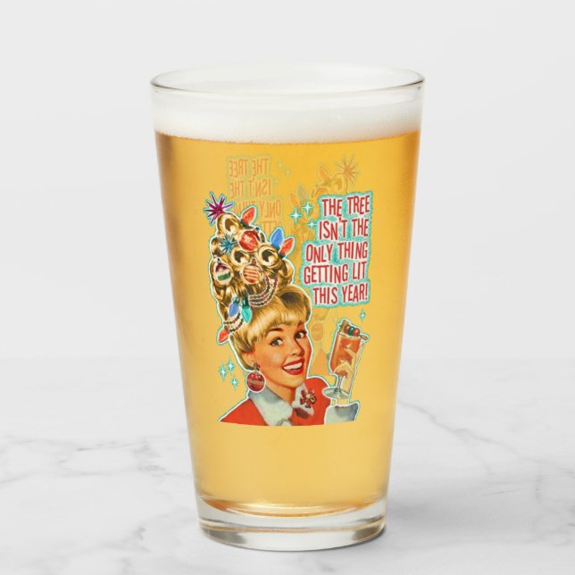 Copo De Pint Piada de Árvore de Natal do Funny Vintage Bebendo (Frente (Preenchido))