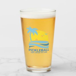 Copo De Pint Pickleball Tropical Palm Tree Sun Seu Texto Person