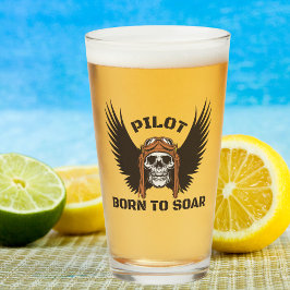 Copo De Pint Piloto Nato para Voar Asas de Caveira Diversão Leg