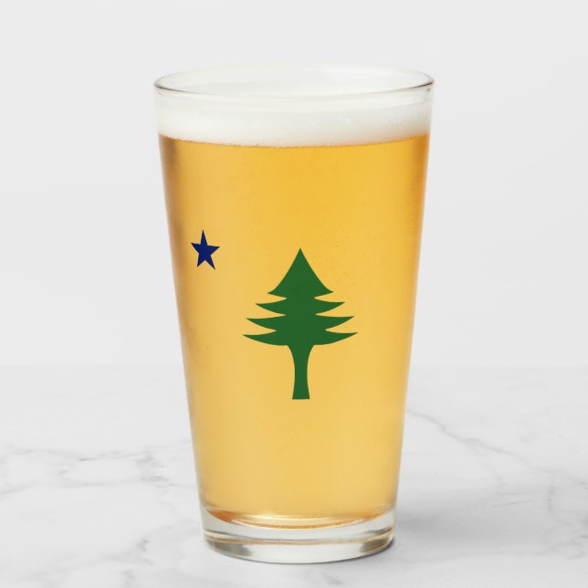 Copo De Pint Pine tree and star 1901 flag of Maine State (Frente (Preenchido))