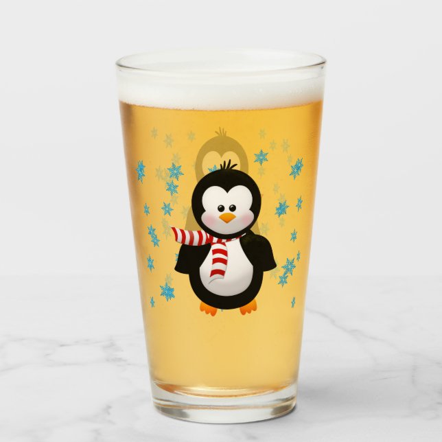 Copo De Pint Pinguim bonito & flocos de neve (Frente (Preenchido))