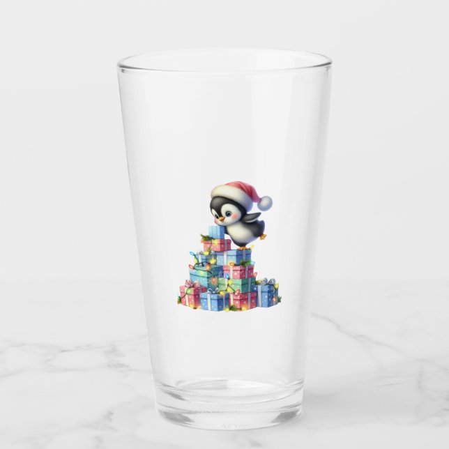 Copo De Pint Pinguim de Natal bonito com presentes e cartões lu (Frente)