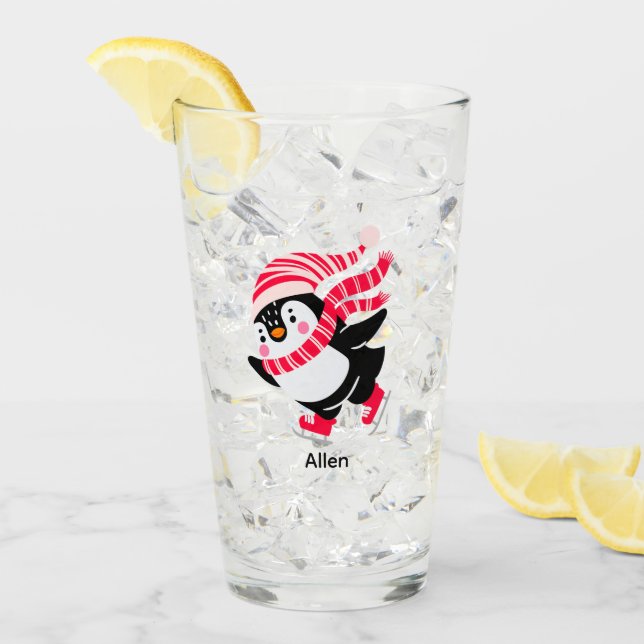 Copo De Pint Pinguim de Natal num Chapéu e Escarpo em Skates (Gelo frontal)