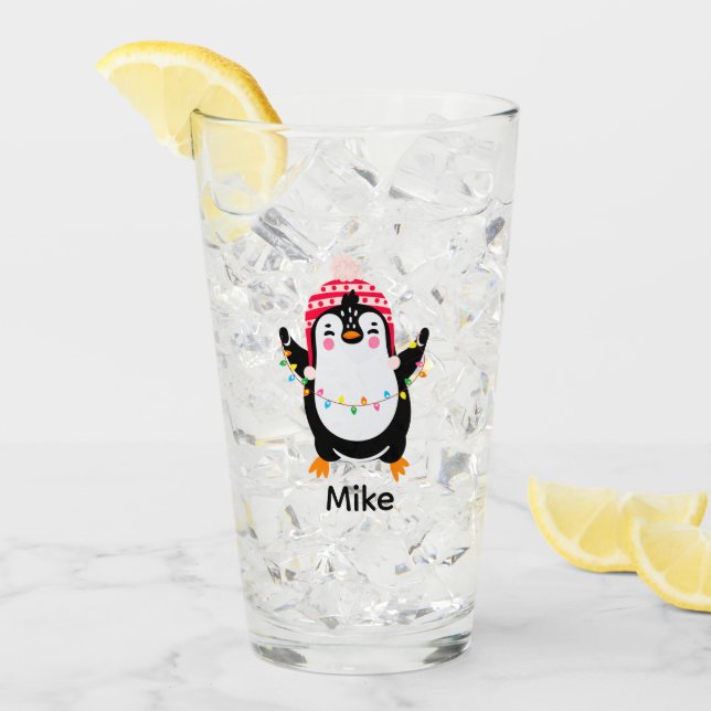 Copo De Pint Pinguim Grelha com Luzes de Natal (Gelo frontal)