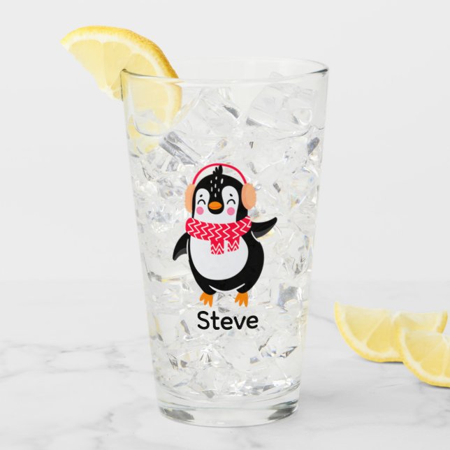 Copo De Pint Pinguim Jolly Natal em Scarf com Malgas (Gelo frontal)