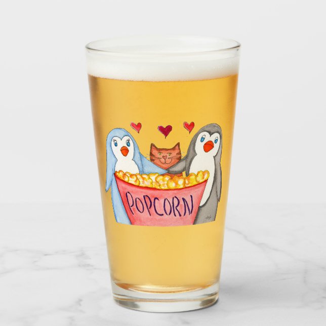 Copo De Pint Pinguins e Pipoca (Frente (Preenchido))