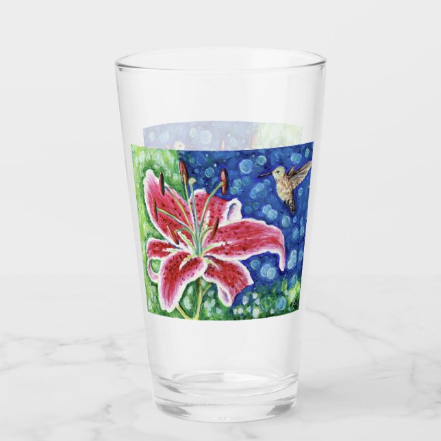 Copo De Pint Pintor Hummingbird e Stargazer Lily (Frente)