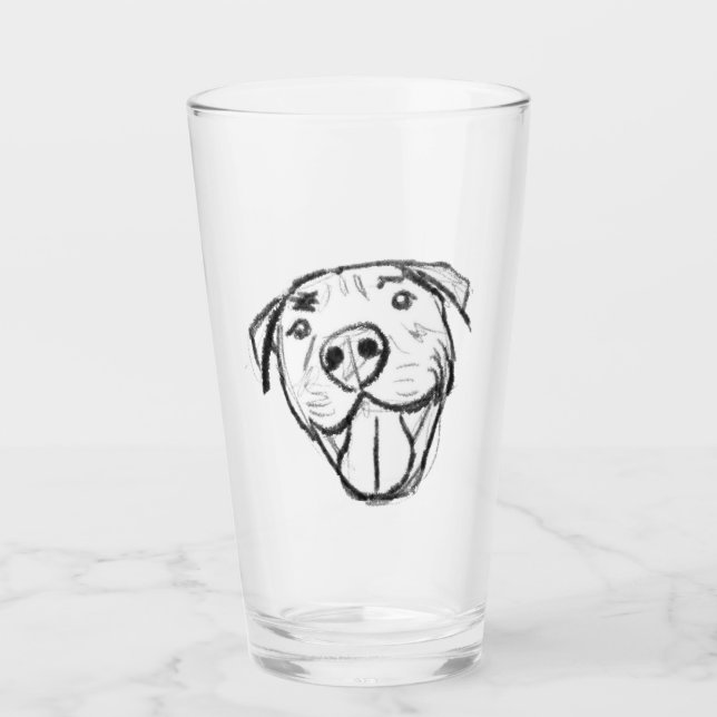 Copo De Pint pitbull desenhando simples cão amante branco preto (Frente)
