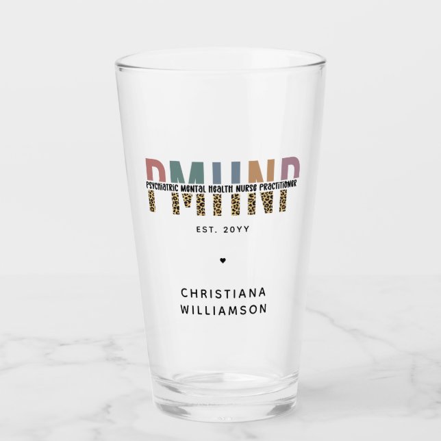 Copo De Pint PMHNP Leopard Impressão Psiquiátrica Saúde Mental  (Frente)