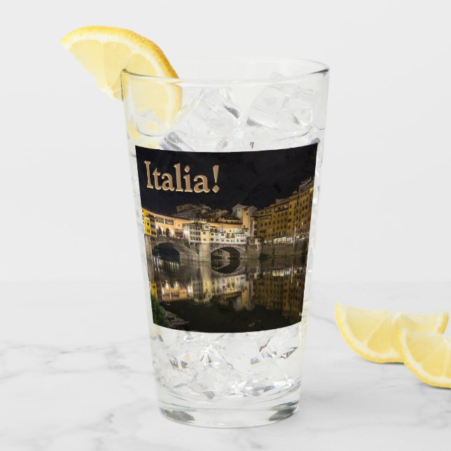 Copo De Pint Ponte Vecchio Noite Cena Refletindo Rio Arno (Gelo frontal)