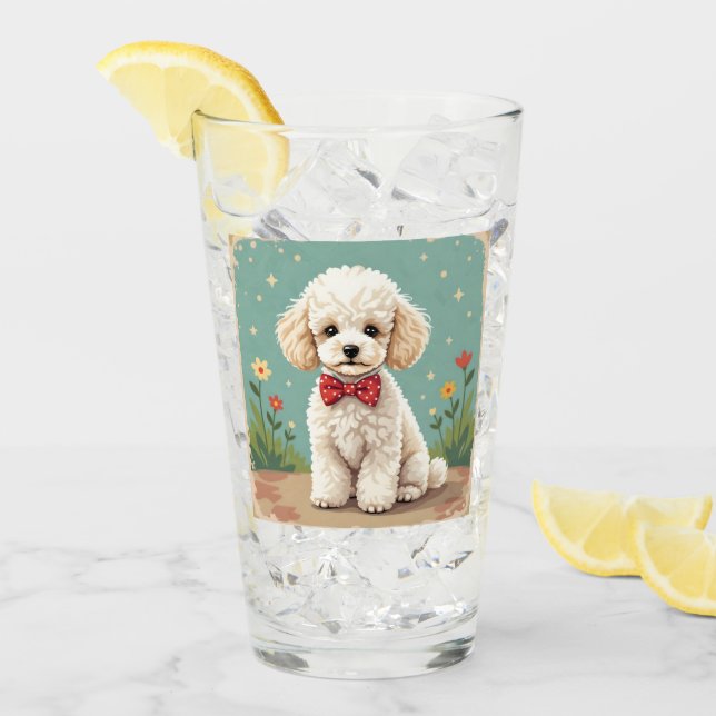 Copo De Pint Poodle branco adorável com gravata borboleta (Gelo frontal)