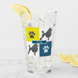 Copo De Pint Poodle Silhouette Dog & Paw Yellow & Blue Grid